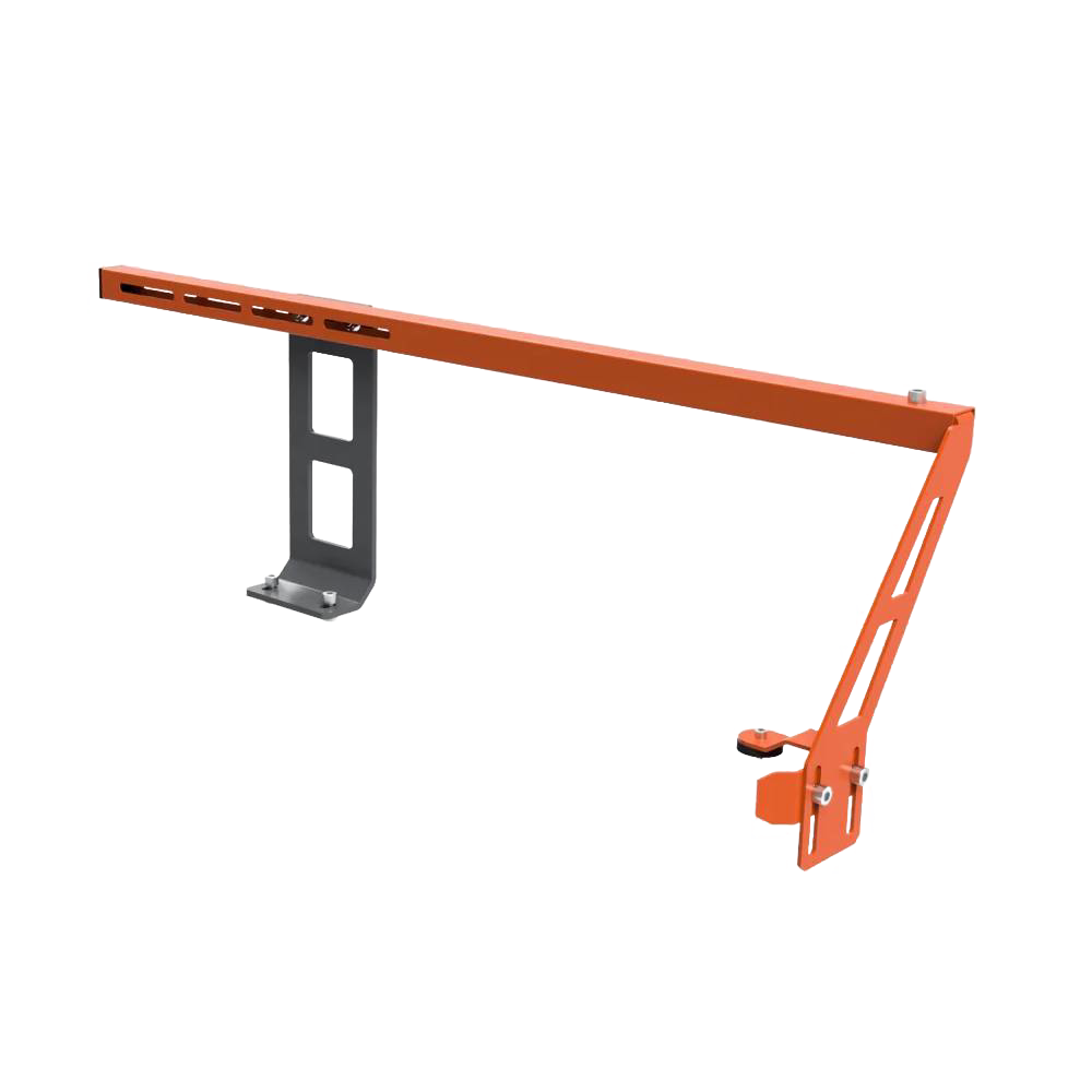 Orange steel bar with adjustable black mounting bracket for woodworking and chainsawmill tool accessory use