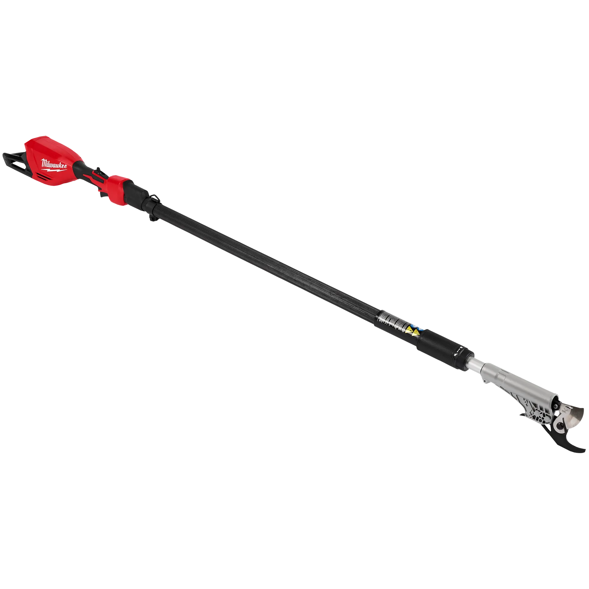 Long telescoping pole pruning shears with brushless motor and ergonomic red and black handle for home improvement tools