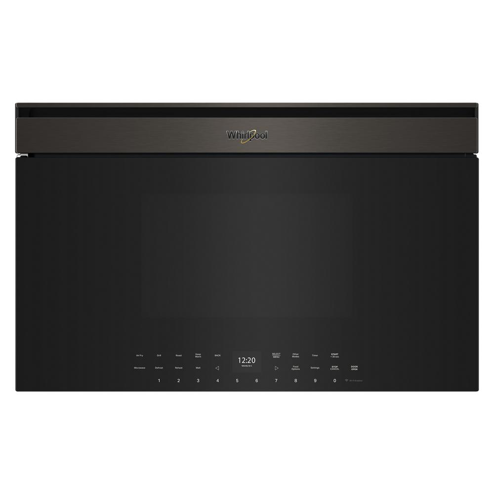 Black built-in smart microwave with digital touch controls and sleek stainless steel trim, part of Microwave Combo Wall Ovens and Kitchen & Kitchenware collections.