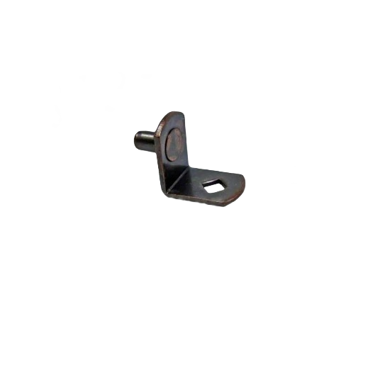 Walnut-finished shelf support peg with mounting hole for sturdy shelving in storage and home improvement projects