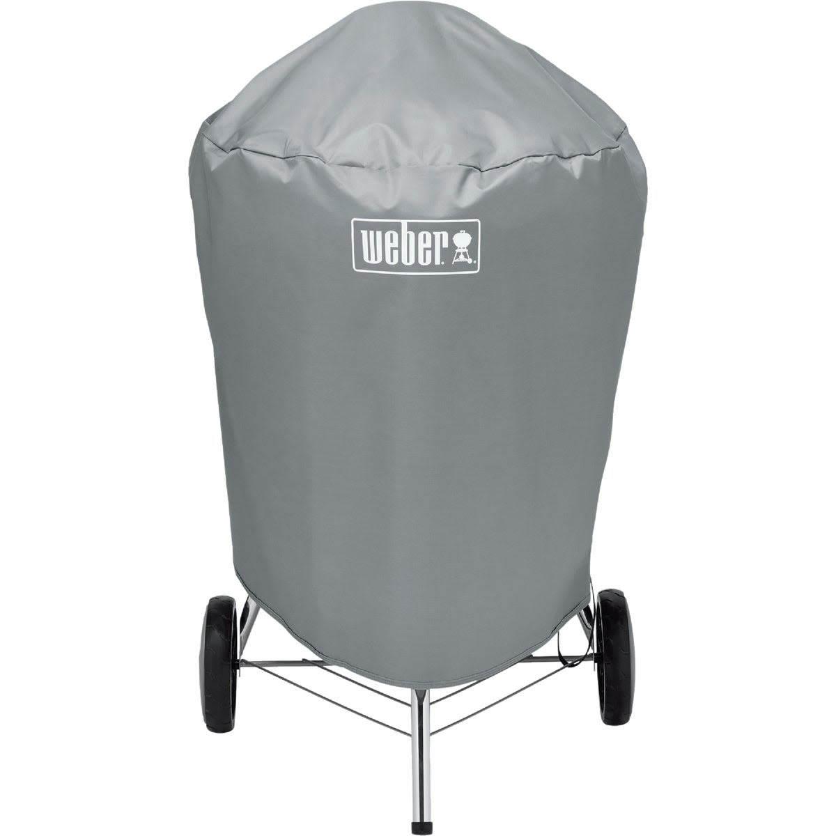 Gray vinyl grill cover protecting a kettle-style charcoal grill for outdoor home improvement use