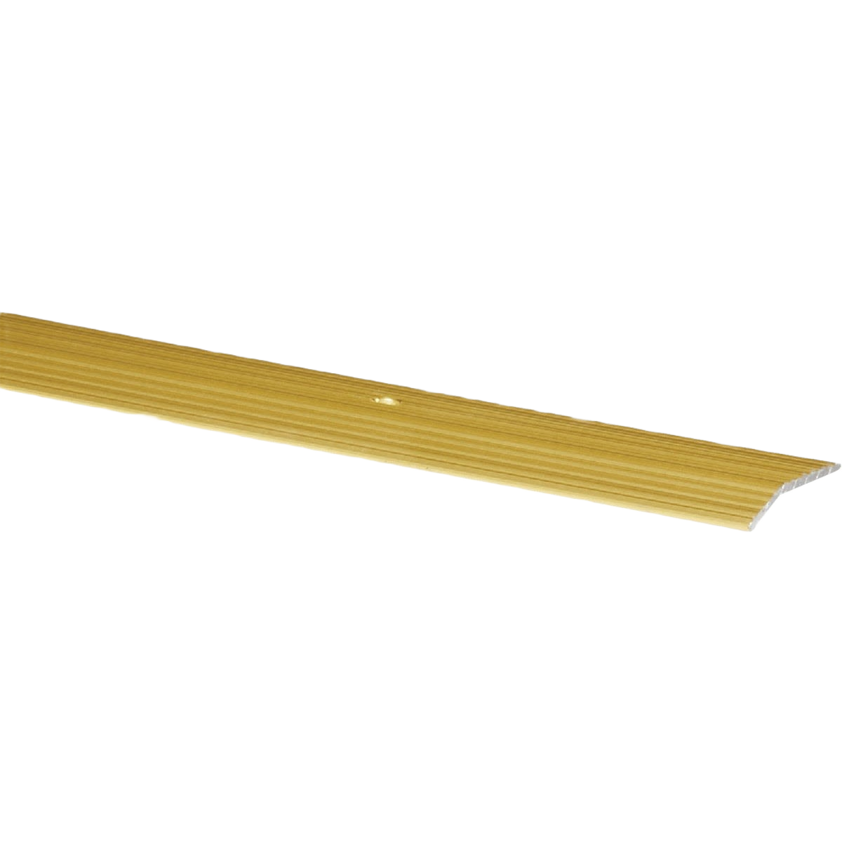 Satin brass fluted aluminum carpet trim bar with pre-drilled holes for flooring transitions and home improvement projects