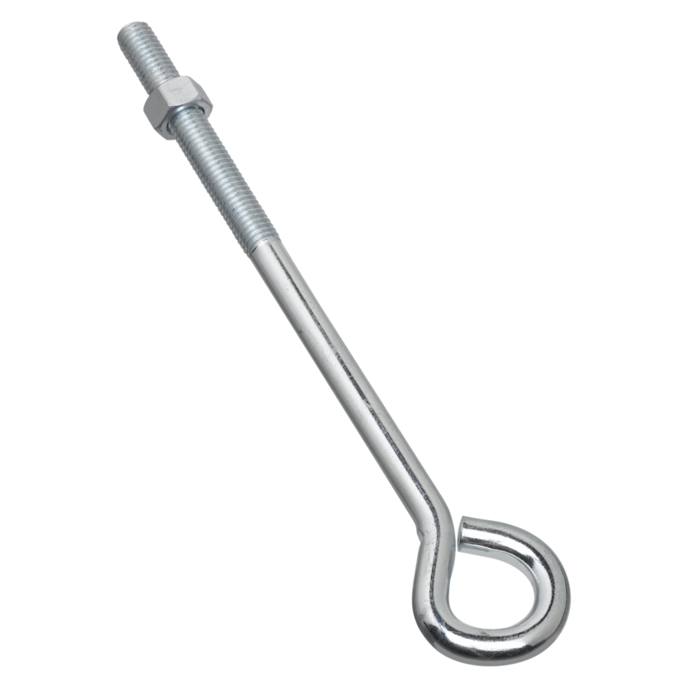 Zinc eye bolt with threaded shaft and hex nut for secure fastening in hardware, bolts, and fasteners collections
