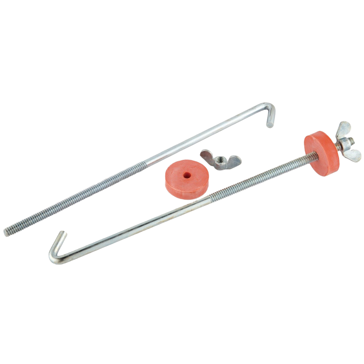 J-shaped hold-down bolts with wing nut and red washers for secure battery mounting in tool accessories and power tool collections