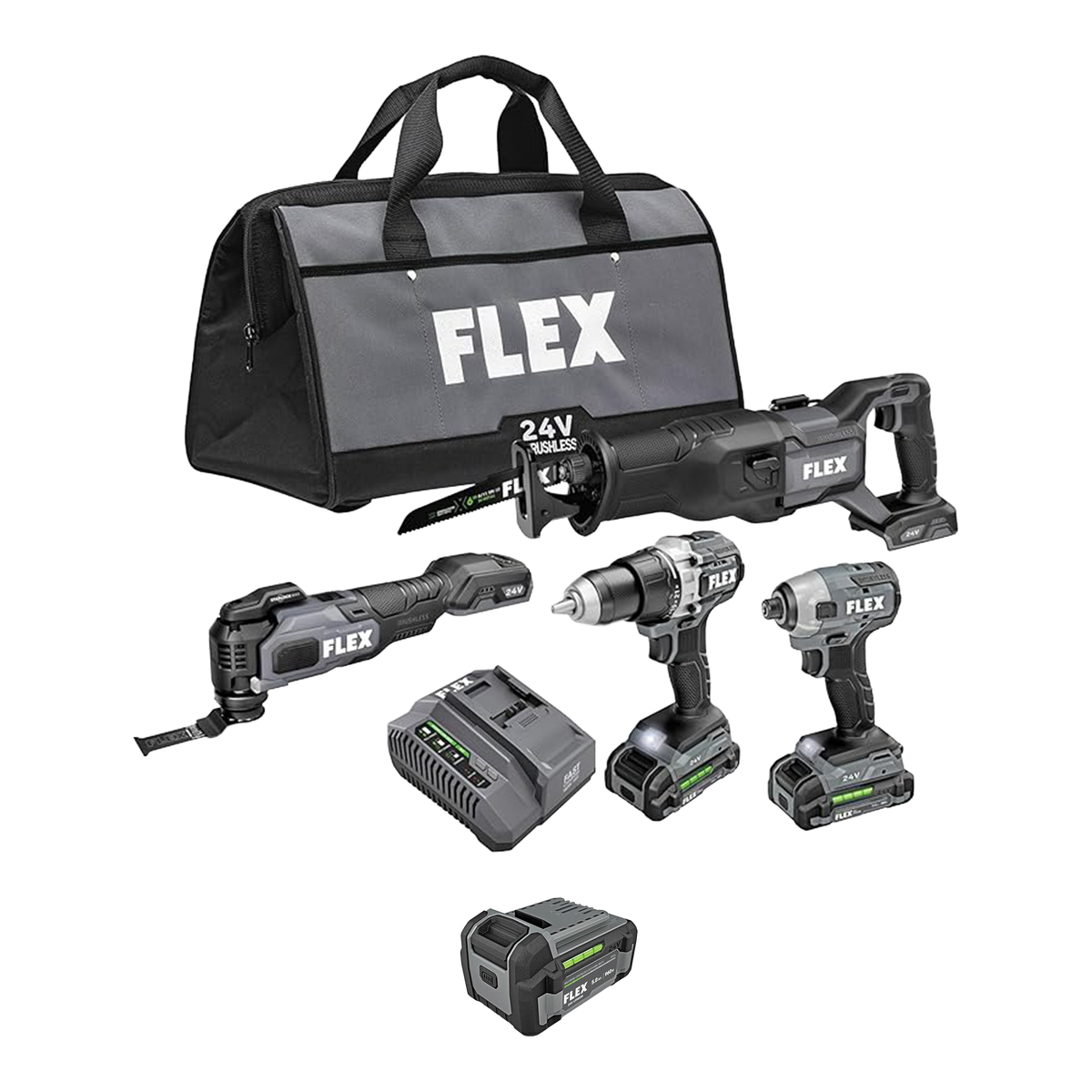 FLEX 24V 4-Tool Combo Kit + 24V 5.0Ah Battery