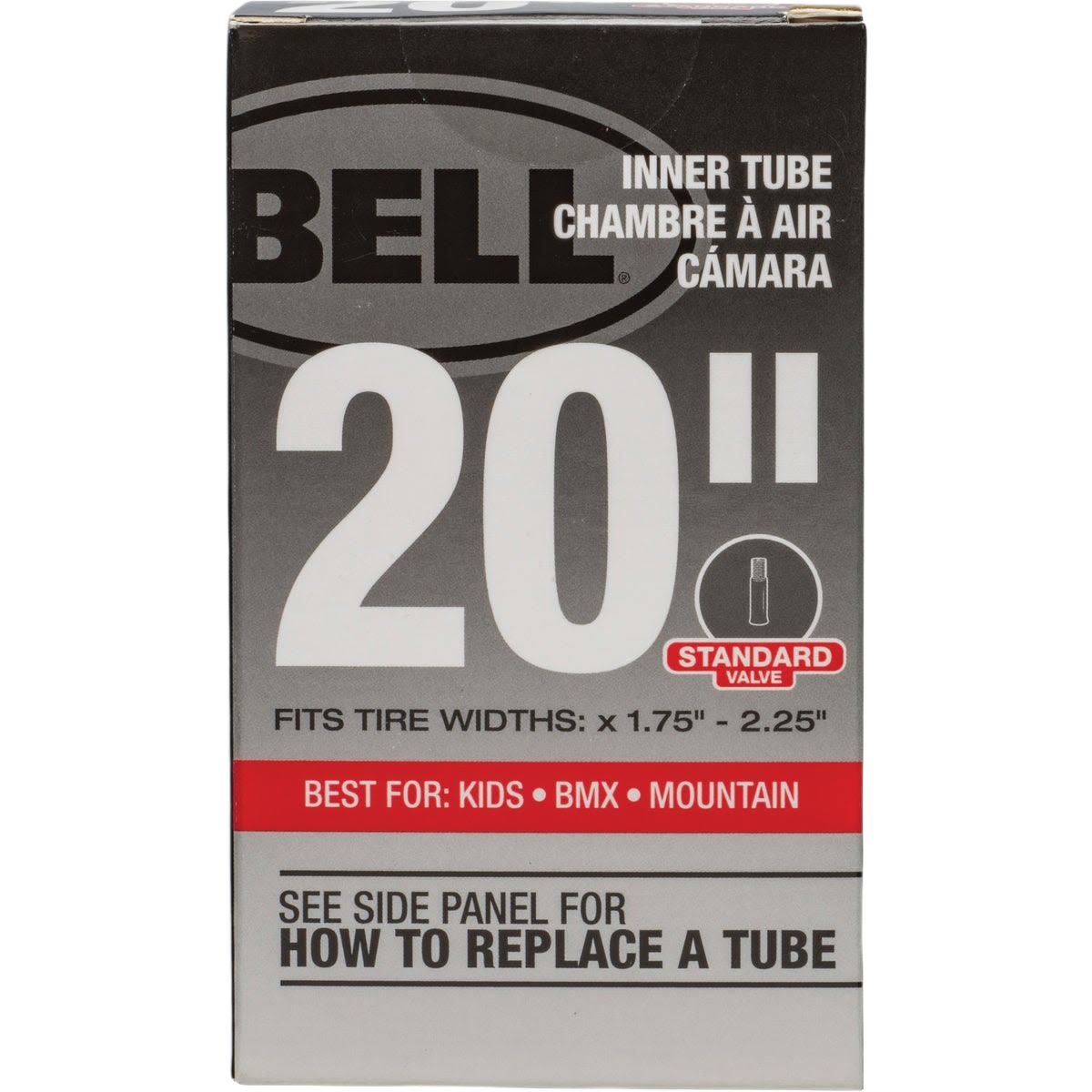 Boxed 20-inch inner tube with standard valve designed for kids, BMX, and mountain bike tires under $50 in parts collection