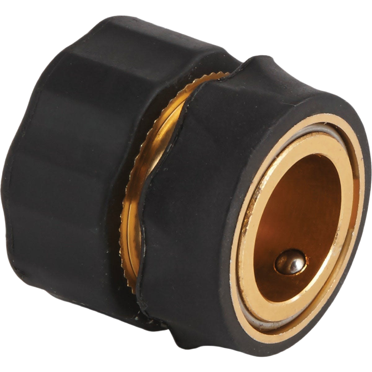 Black and brass female quick connect garden hose fitting for tools and home improvement projects