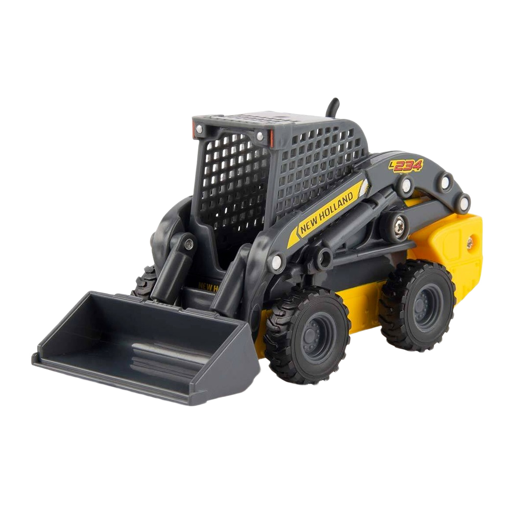 Detailed miniature skid steer loader model in yellow and black for construction and home improvement tools collection