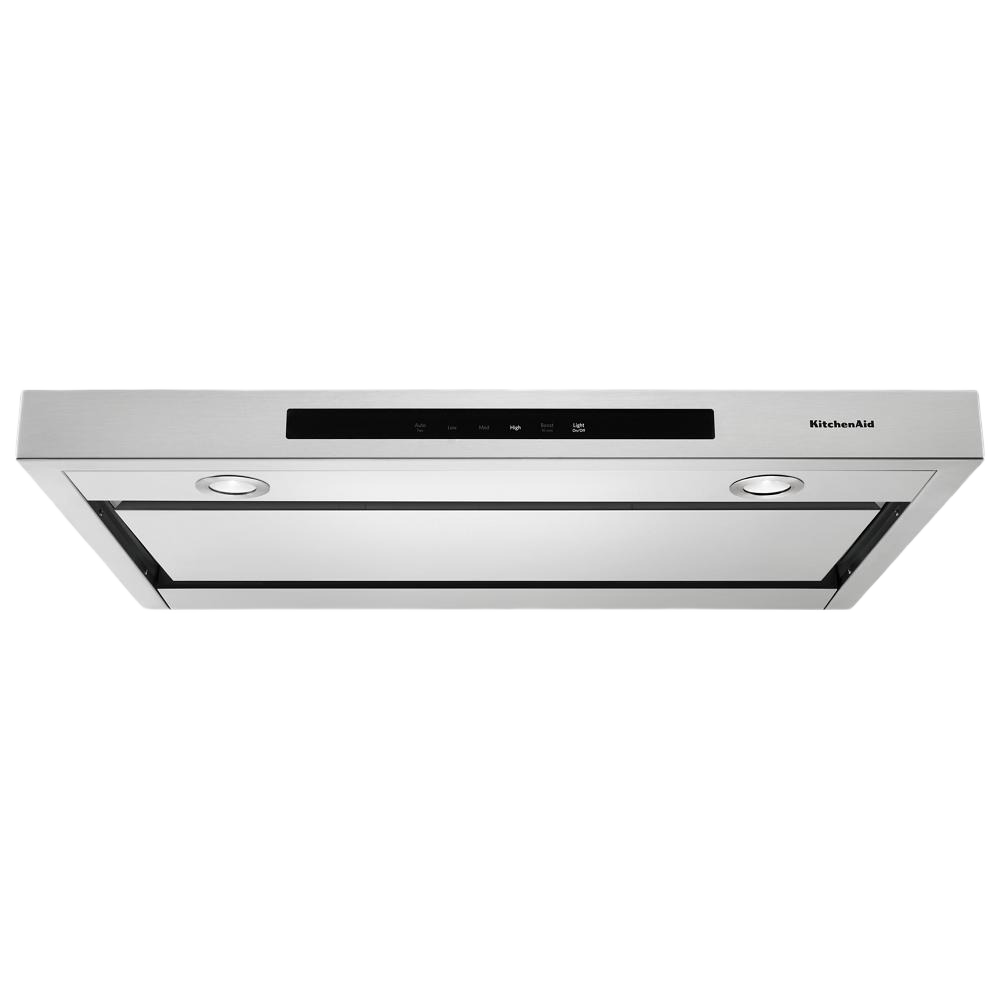Stainless steel 30-inch low profile under-cabinet ventilation hood with LED lights and touch controls, part of Under Cabinet Range Hoods and Kitchen & Kitchenware collections.