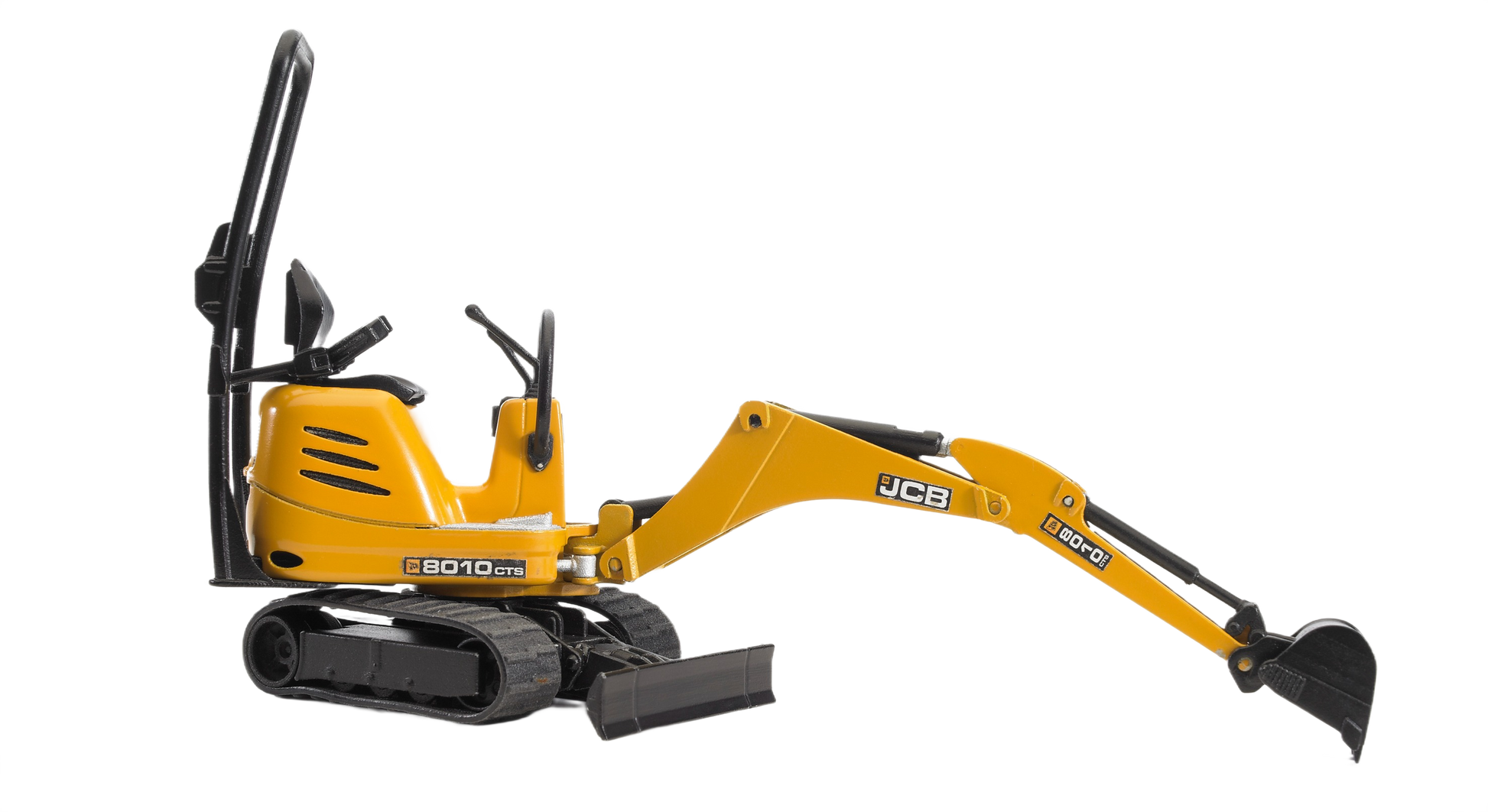 Yellow Bruder JCB micro excavator 8010 Cts toy with articulated digging arm and rubber tracks for home improvement play