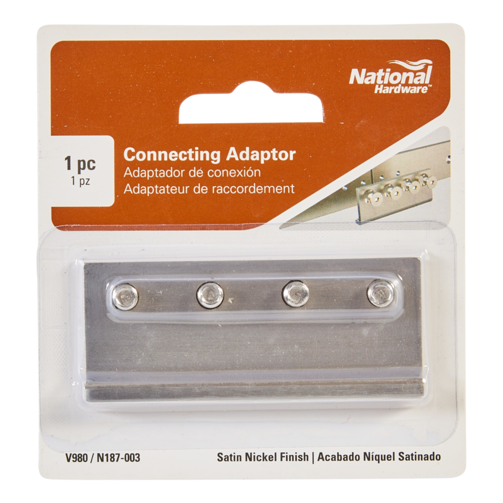 Satin nickel steel barn door track connector piece with four screws for home improvement and hardware collections