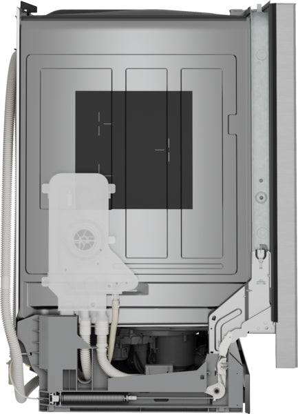 Internal view of a 24-inch stainless steel dishwasher with anti-fingerprint finish from Bosch appliances collection