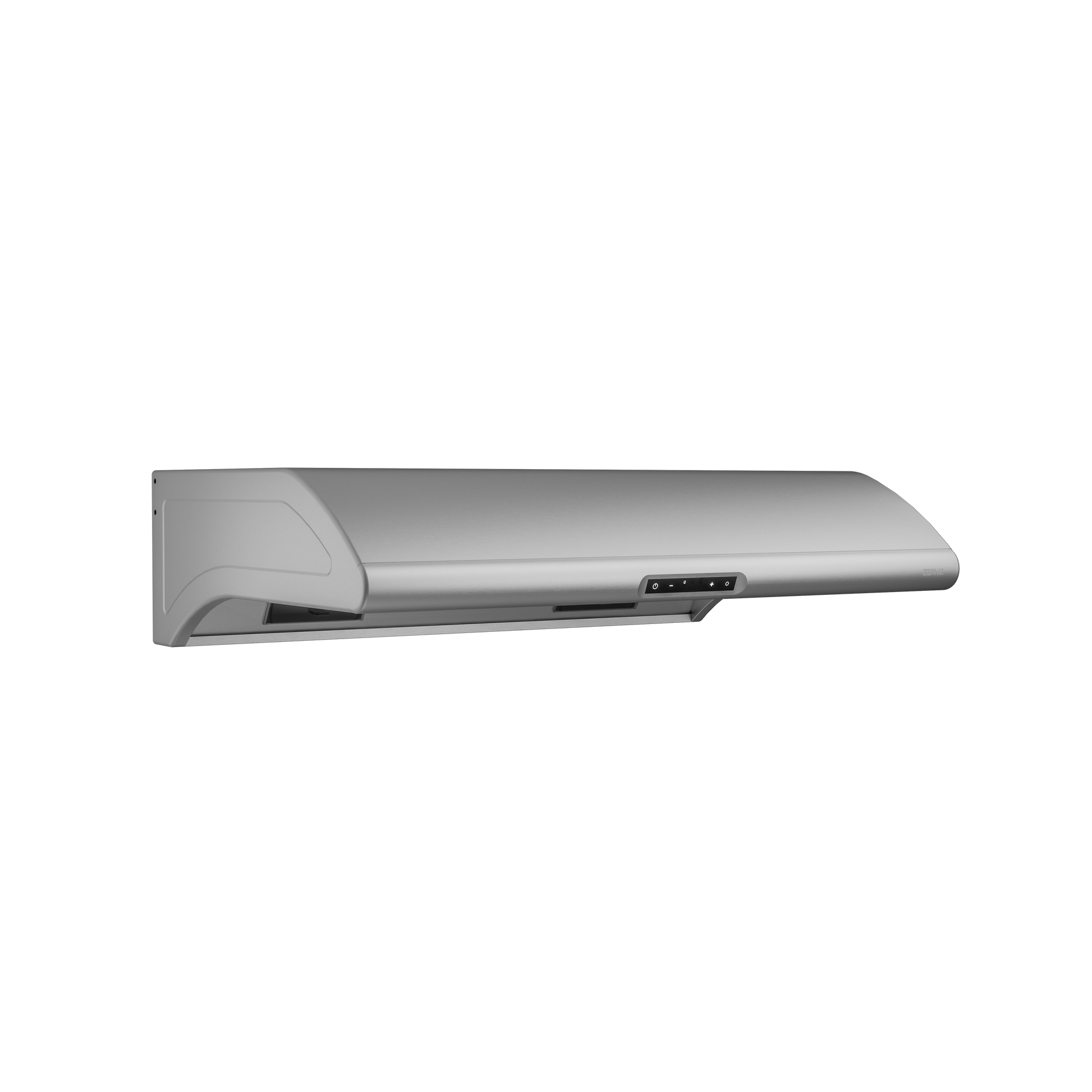 sleek stainless steel under cabinet range hood with integrated LED lights and digital controls in kitchen appliances collection