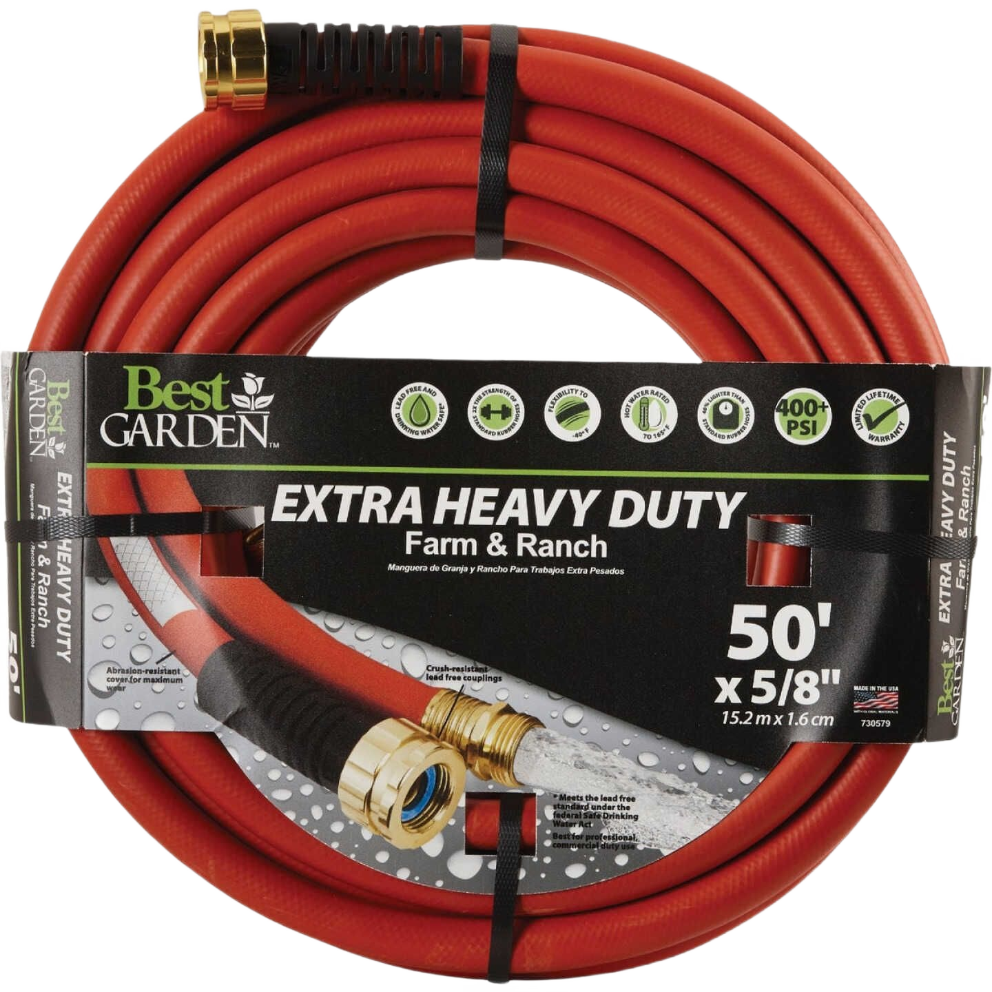 50 ft. red rubber garden hose with brass fittings for watering and irrigation in lawn and garden tools collections