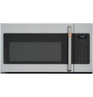 Stainless steel over-the-range microwave with digital control panel and bronze handle from kitchen appliances collection