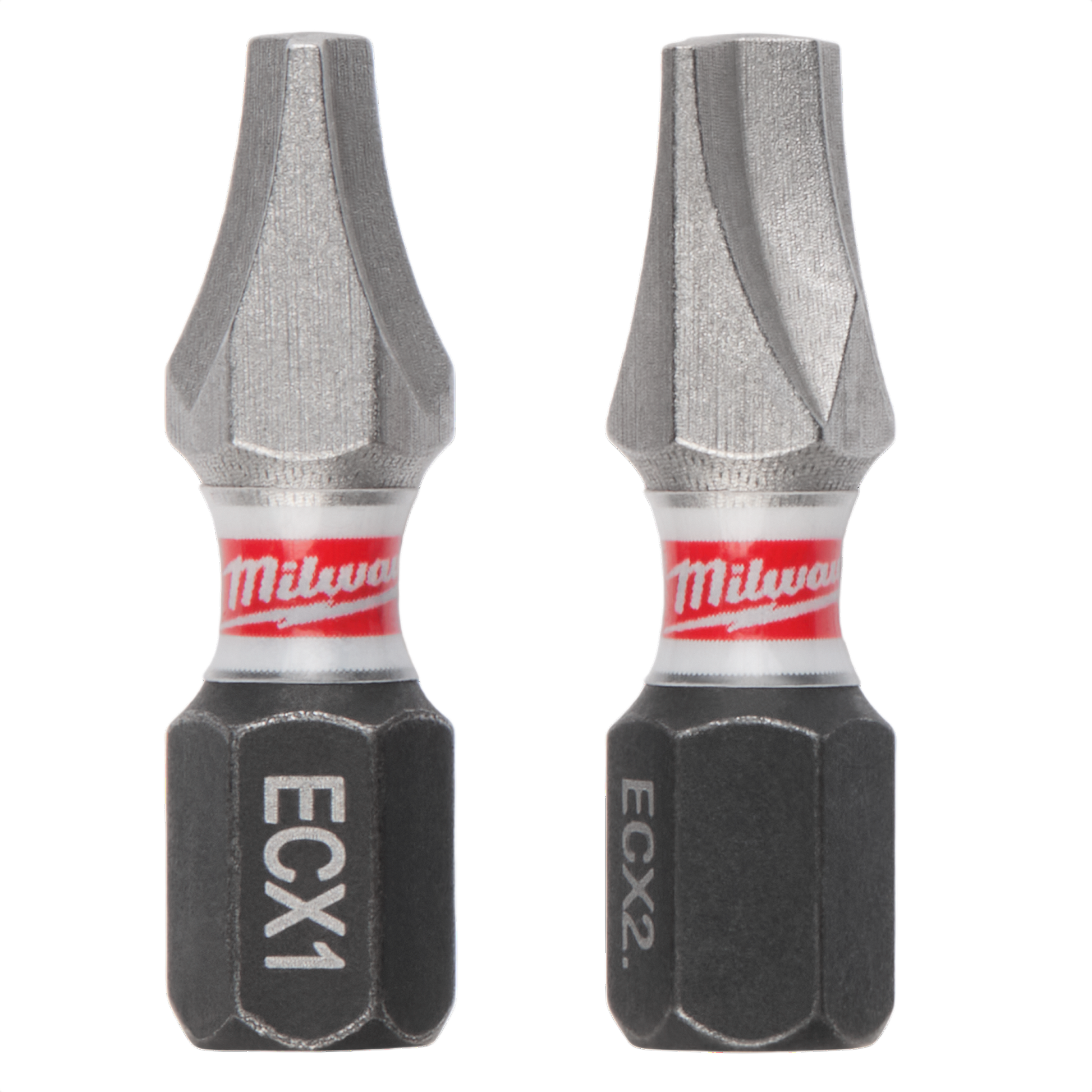 Two 1-inch Milwaukee impact driver bits with ECX design for power tool accessories and home improvement tasks