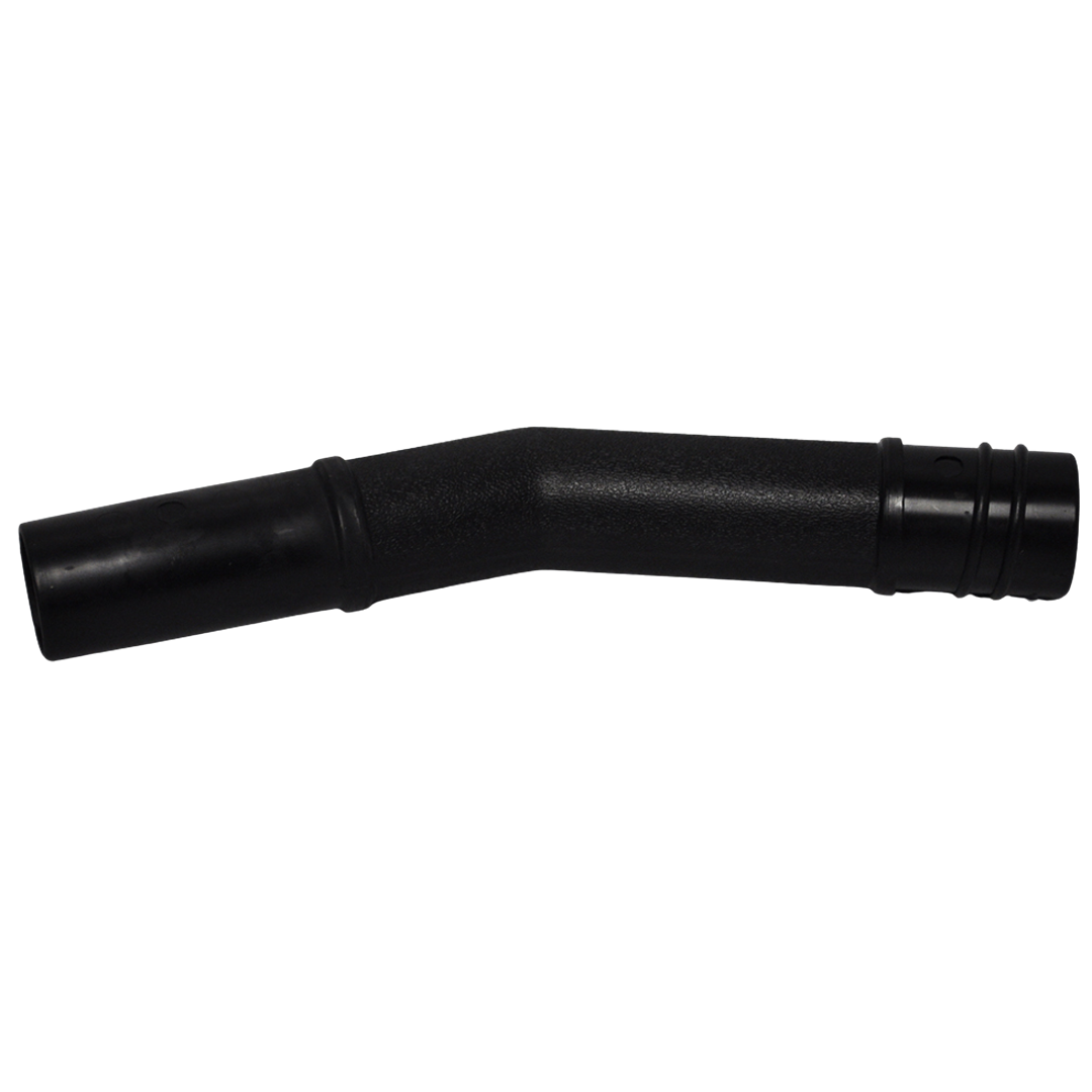 Black curved hose end attachment made of steel for vacuum systems in tools and home improvement projects
