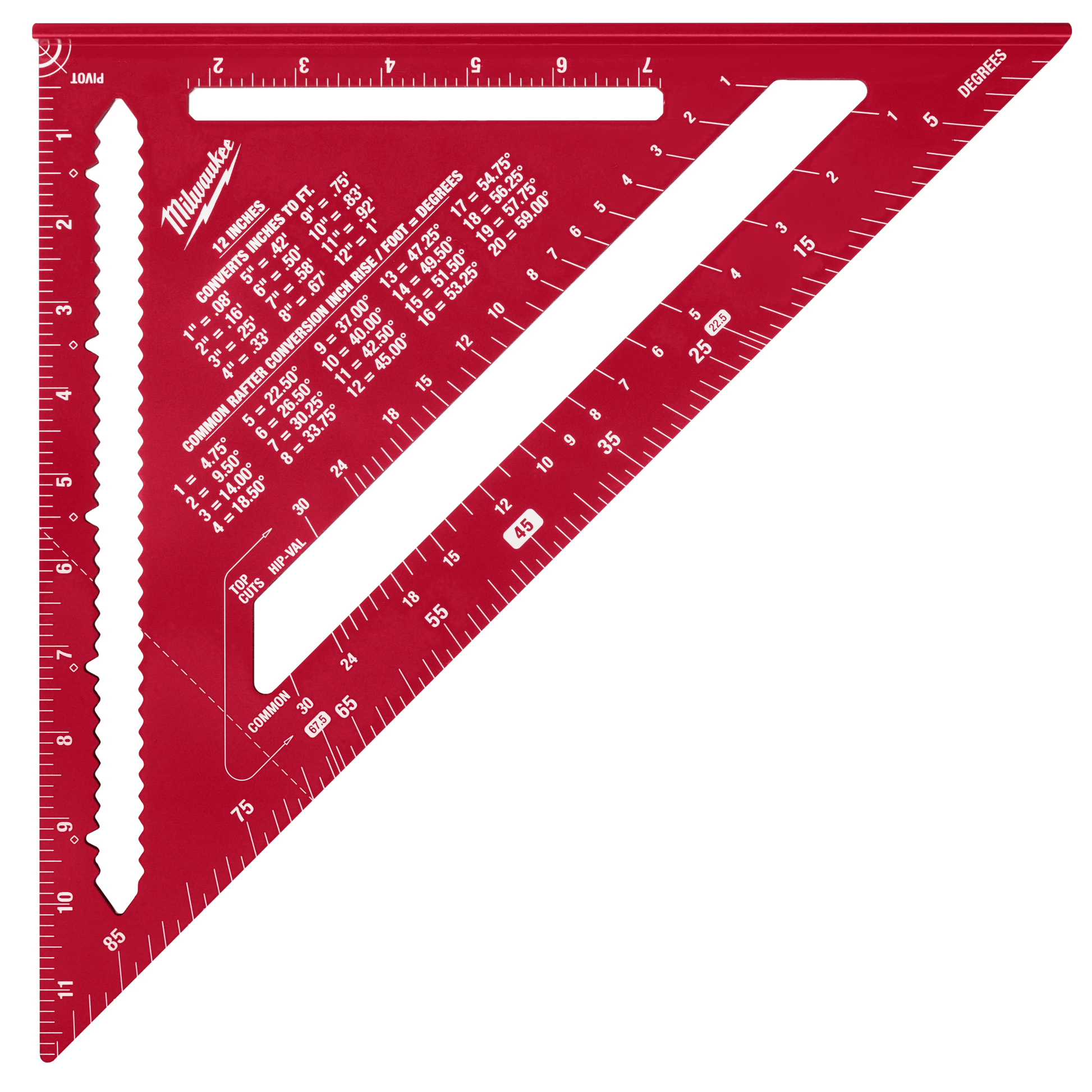 Red woodworking rafter square with multiple measurement scales for precision in hand tools and measuring tools collections under $100