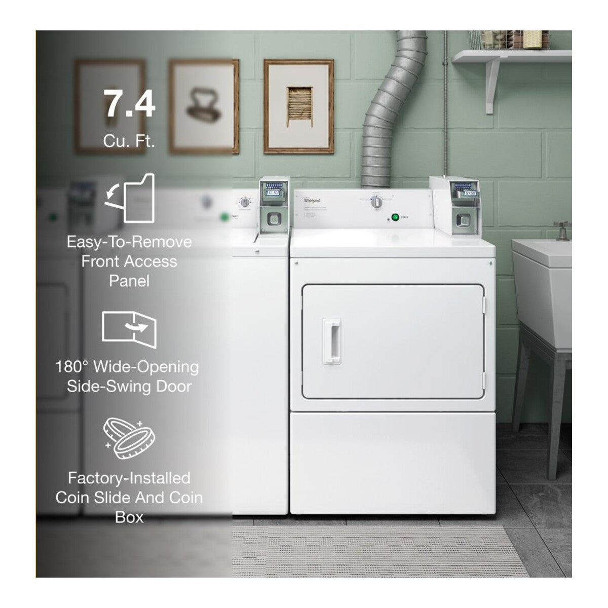 Commercial Gas Super-Capacity Dryer, Coin Slide