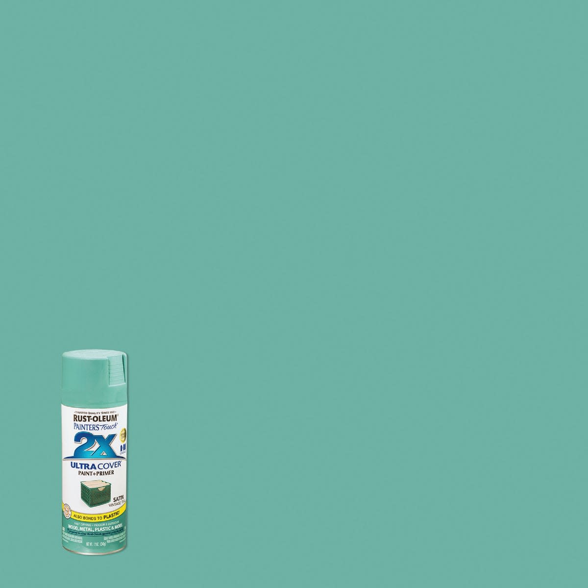 Vintage teal satin spray paint can for home improvement in Rust Oleum spray paint collection under $50