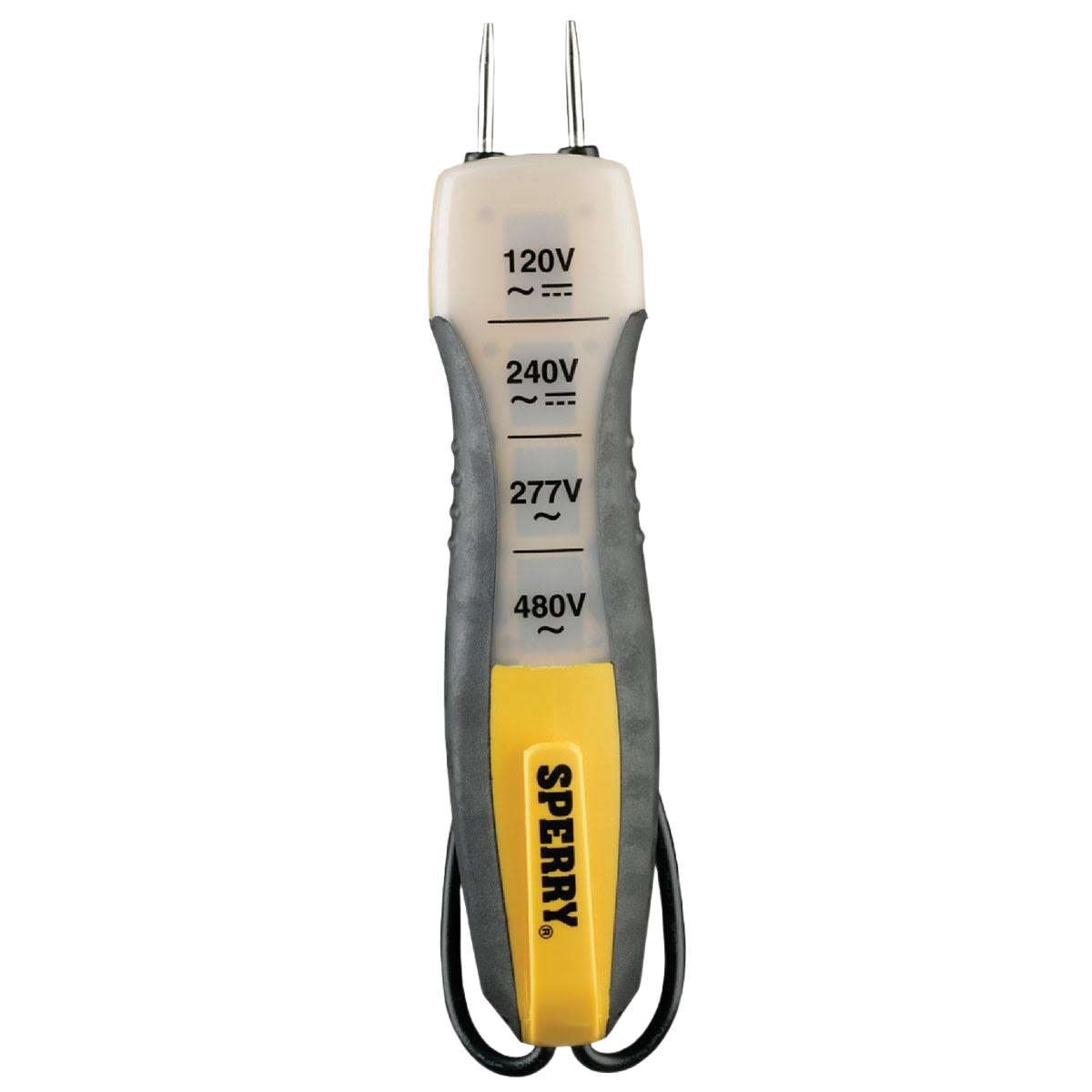 Dual probe voltage tester with clear voltage markings and ergonomic grip for home improvement and electrical tasks