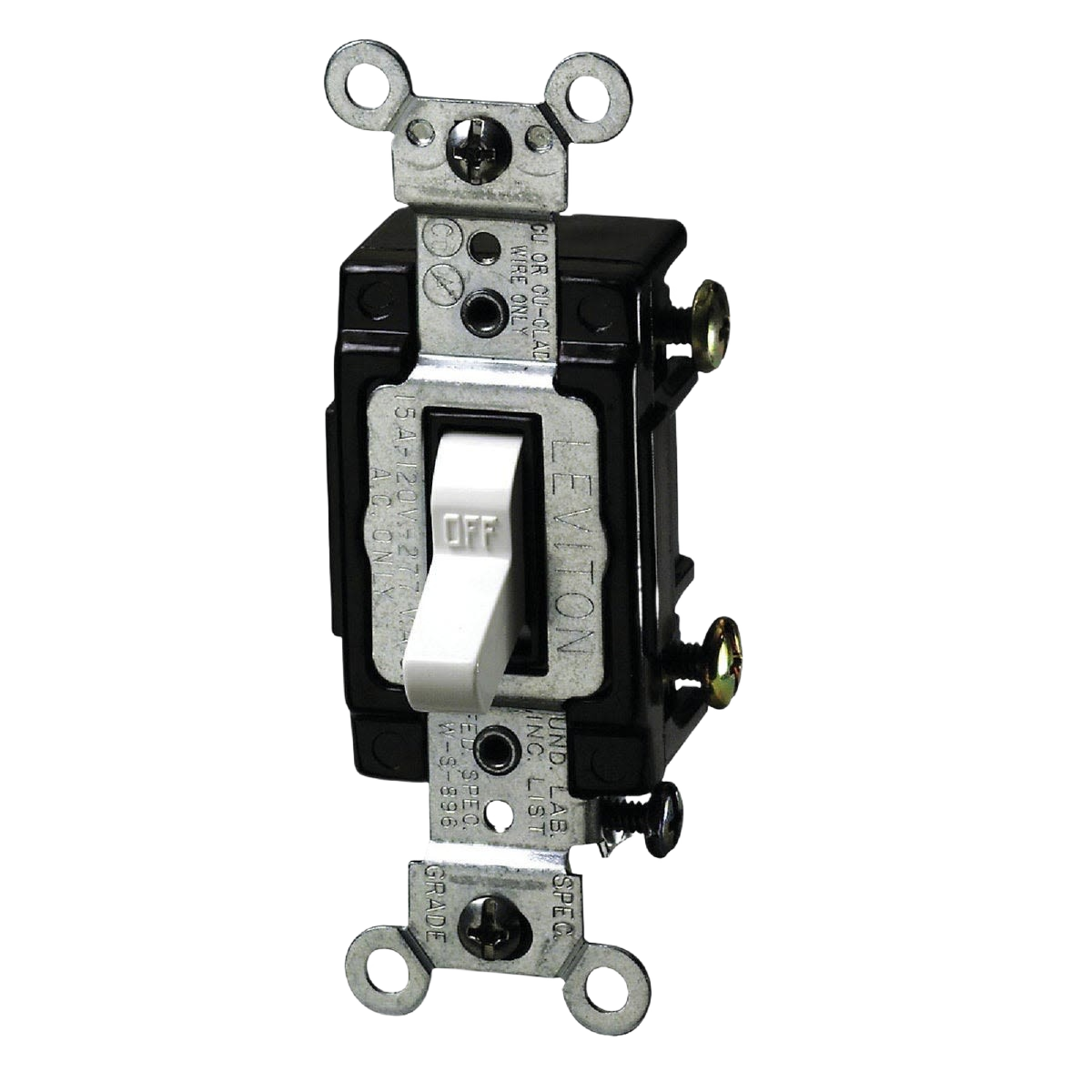 Illuminated commercial grade single pole toggle switch in white for tools and home improvement projects