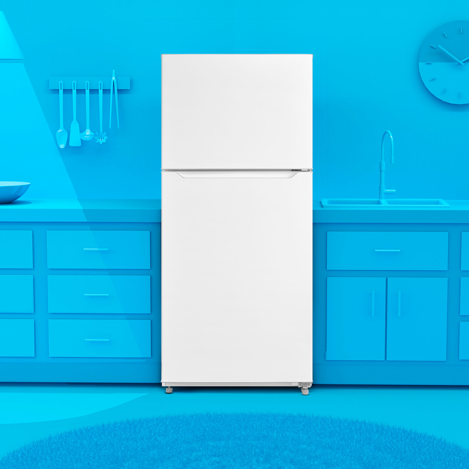 White top freezer refrigerator with clean design in modern kitchen setting from Appliances collection