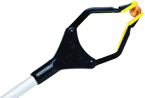 Black and yellow multi-purpose grabber tool with textured handle and durable thermoplastic resin shaft for home cleaning tasks