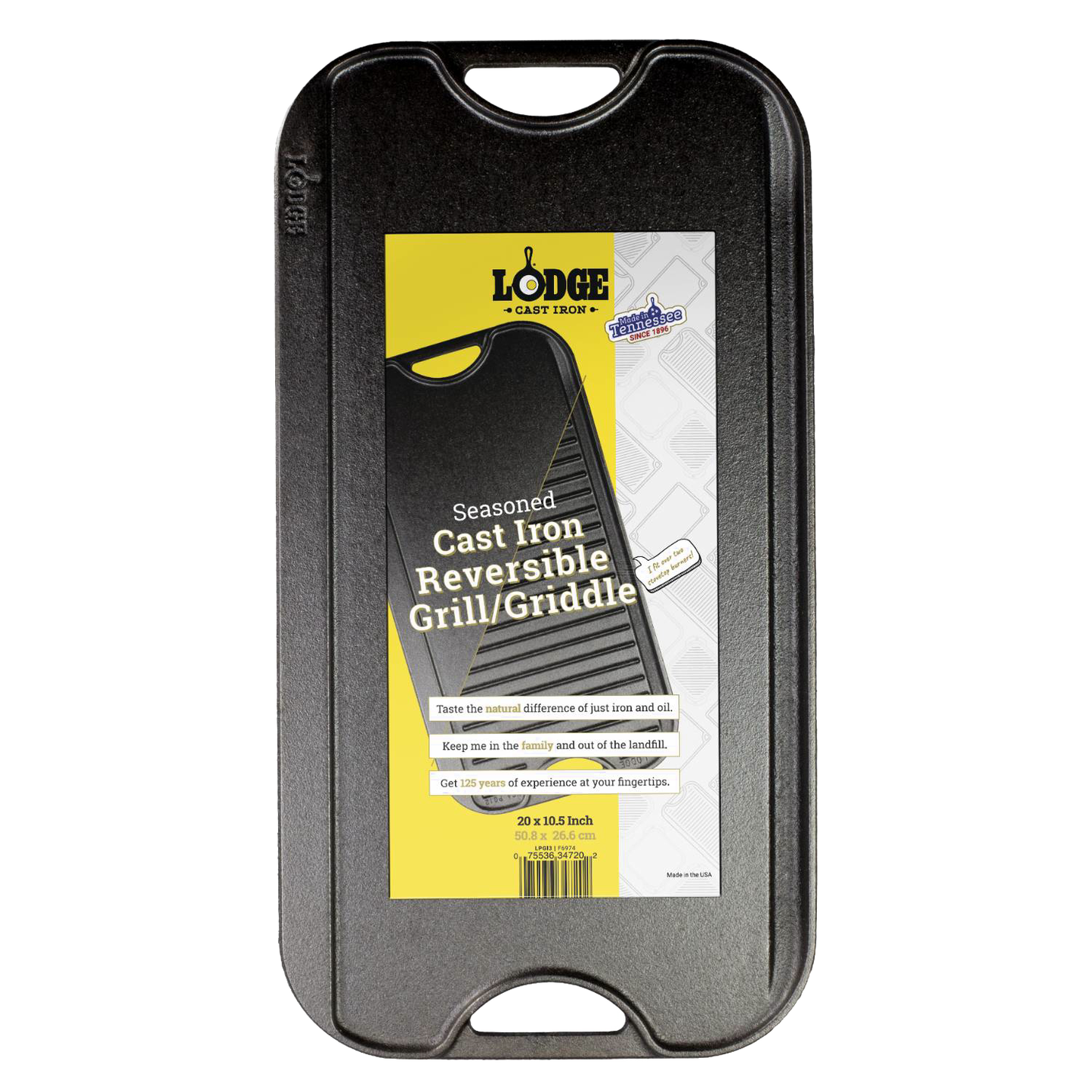 Seasoned cast iron reversible griddle with flat and ridged surfaces, durable cookware for indoor and outdoor use