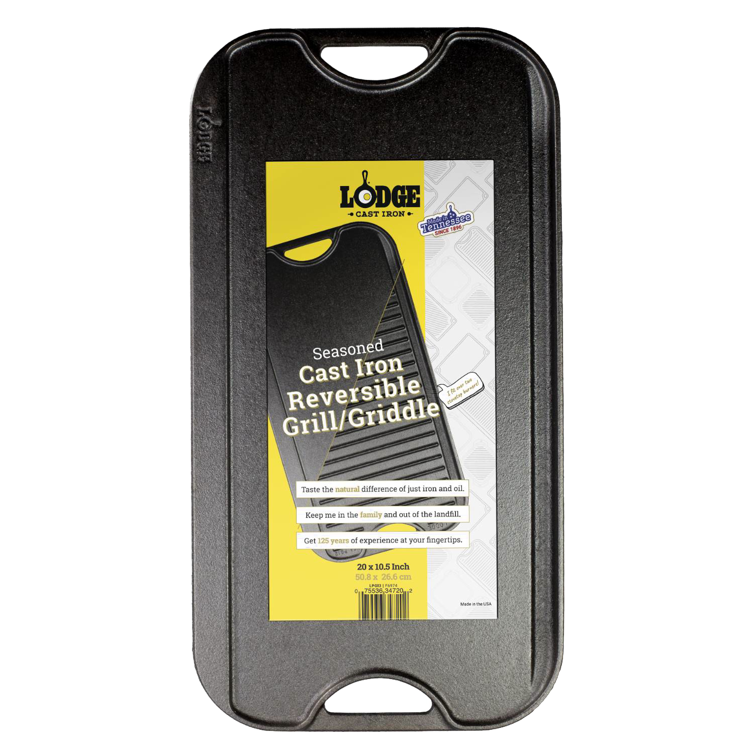 Seasoned cast iron reversible griddle with flat and ridged surfaces, durable cookware for indoor and outdoor use
