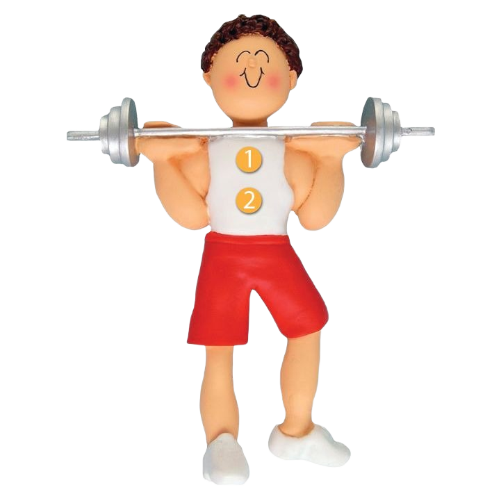 Brunette male weightlifter ornament lifting barbell, Christmas Ornaments & Tree Decorations under $50 collection