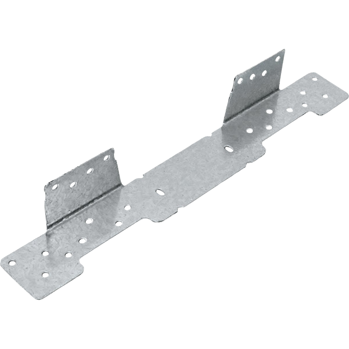 Galvanized metal stair-stringer connector with pre-drilled holes for secure fastening in home improvement projects