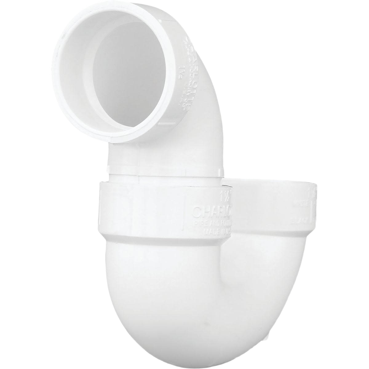 White PVC P-trap pipe fitting for plumbing applications featured in Pipes & Fittings and Under $50 collections