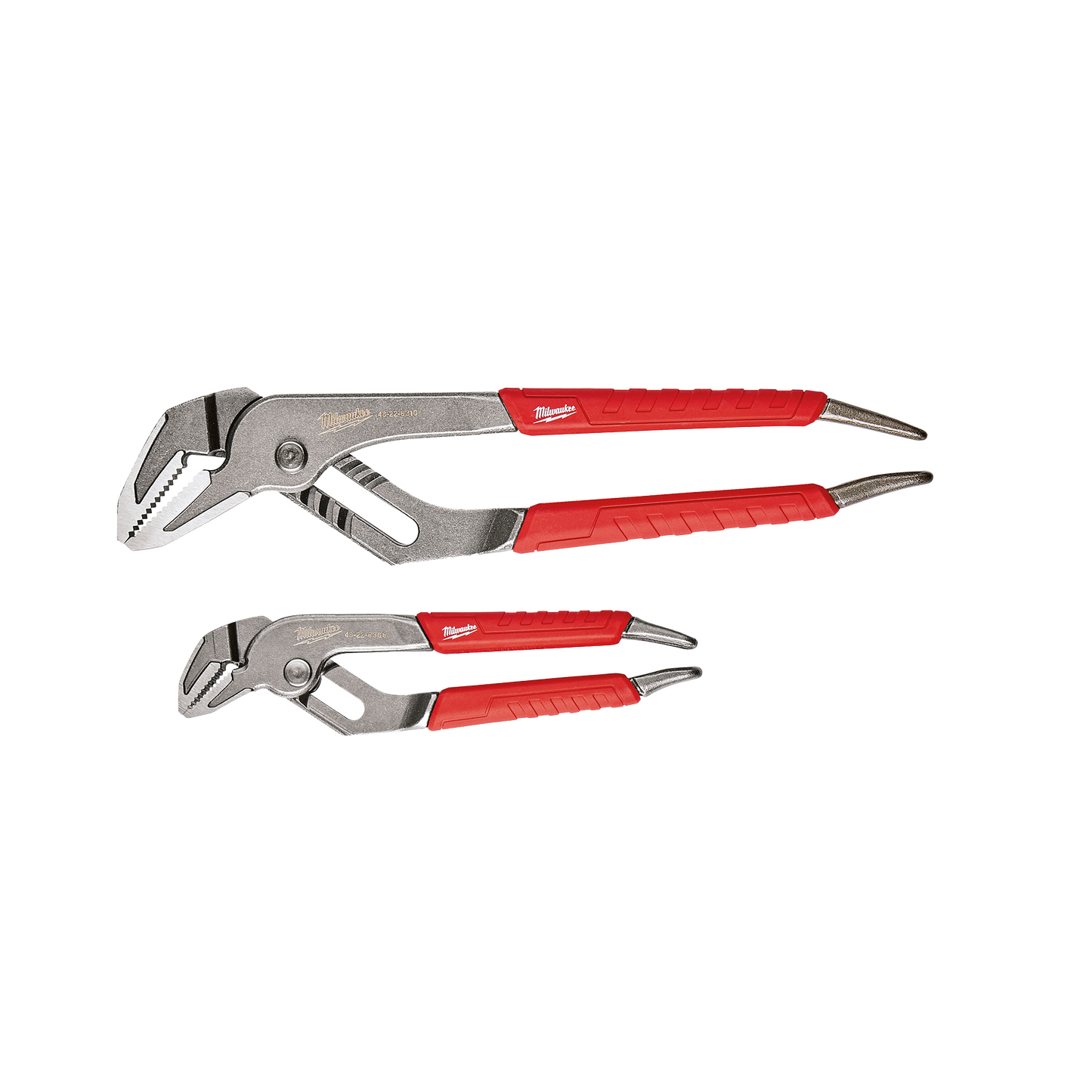Set of two straight jaw pliers with red comfort grip handles for tools and home improvement tasks