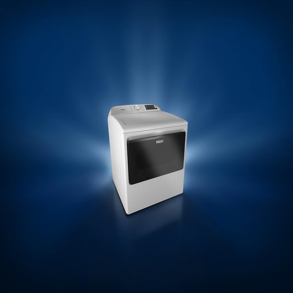White top load electric dryer with digital controls and tinted door, featured in appliances and dryers collection