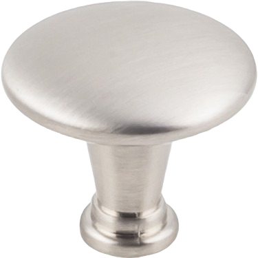 Satin nickel cabinet knob with smooth rounded top for furniture accessories in hardware and cabinet hardware collections