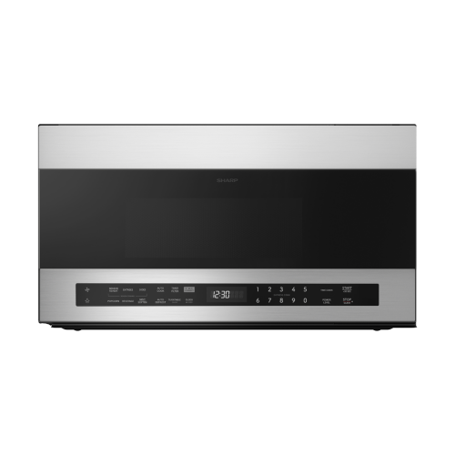 Stainless steel smart over-the-range microwave with black glass door and digital control panel in Kitchen & Appliances collections