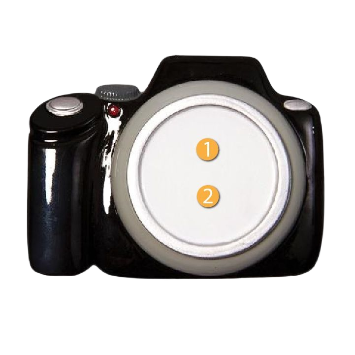 Black camera-shaped ornament with customizable round center for personalized holiday decoration under $50 collection