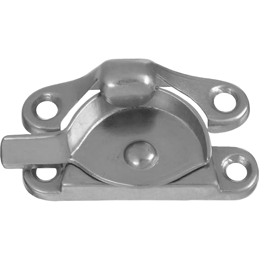 Satin nickel crescent window lock with mounting holes for securing double-hung windows in Doors & Windows collections