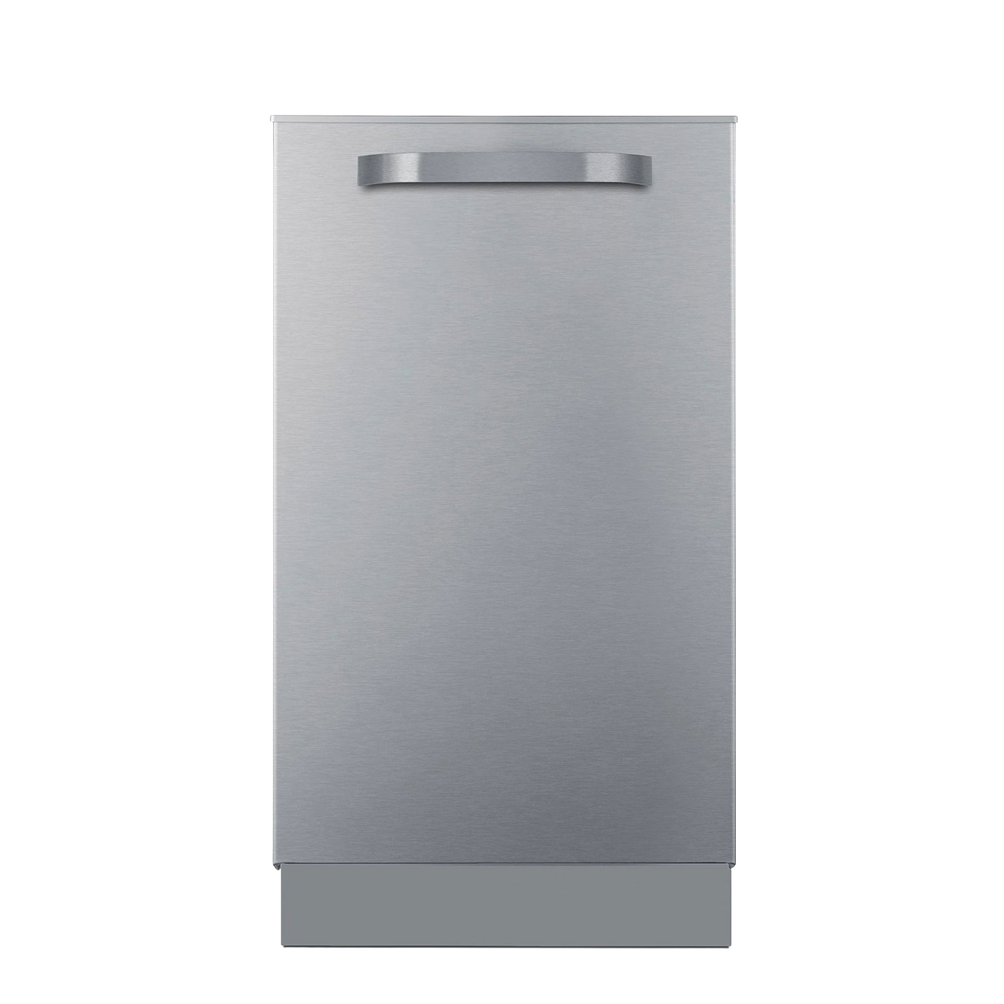 Compact stainless steel built-in dishwasher with a sleek handle, part of dishwashers and kitchen appliances collection.