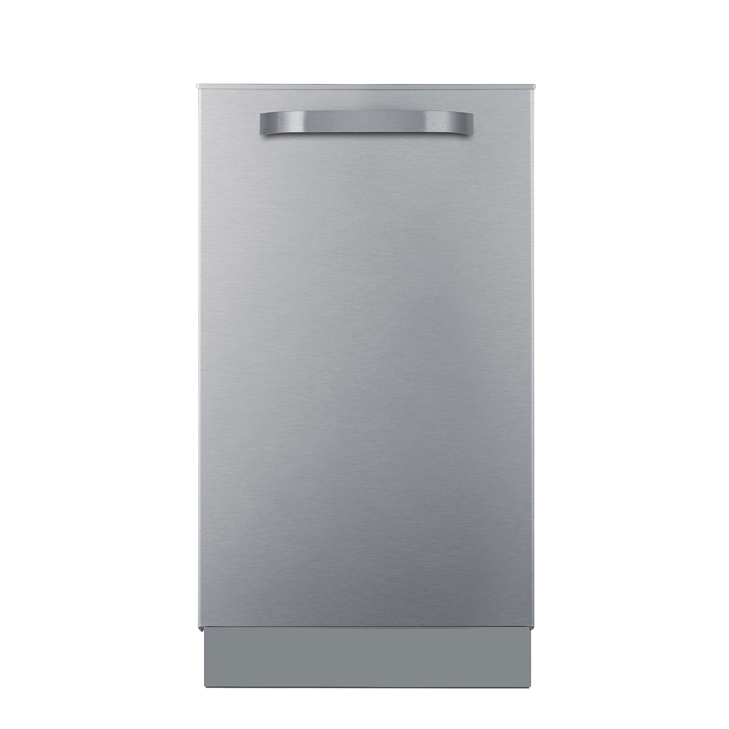 Compact stainless steel built-in dishwasher with a sleek handle, part of dishwashers and kitchen appliances collection.
