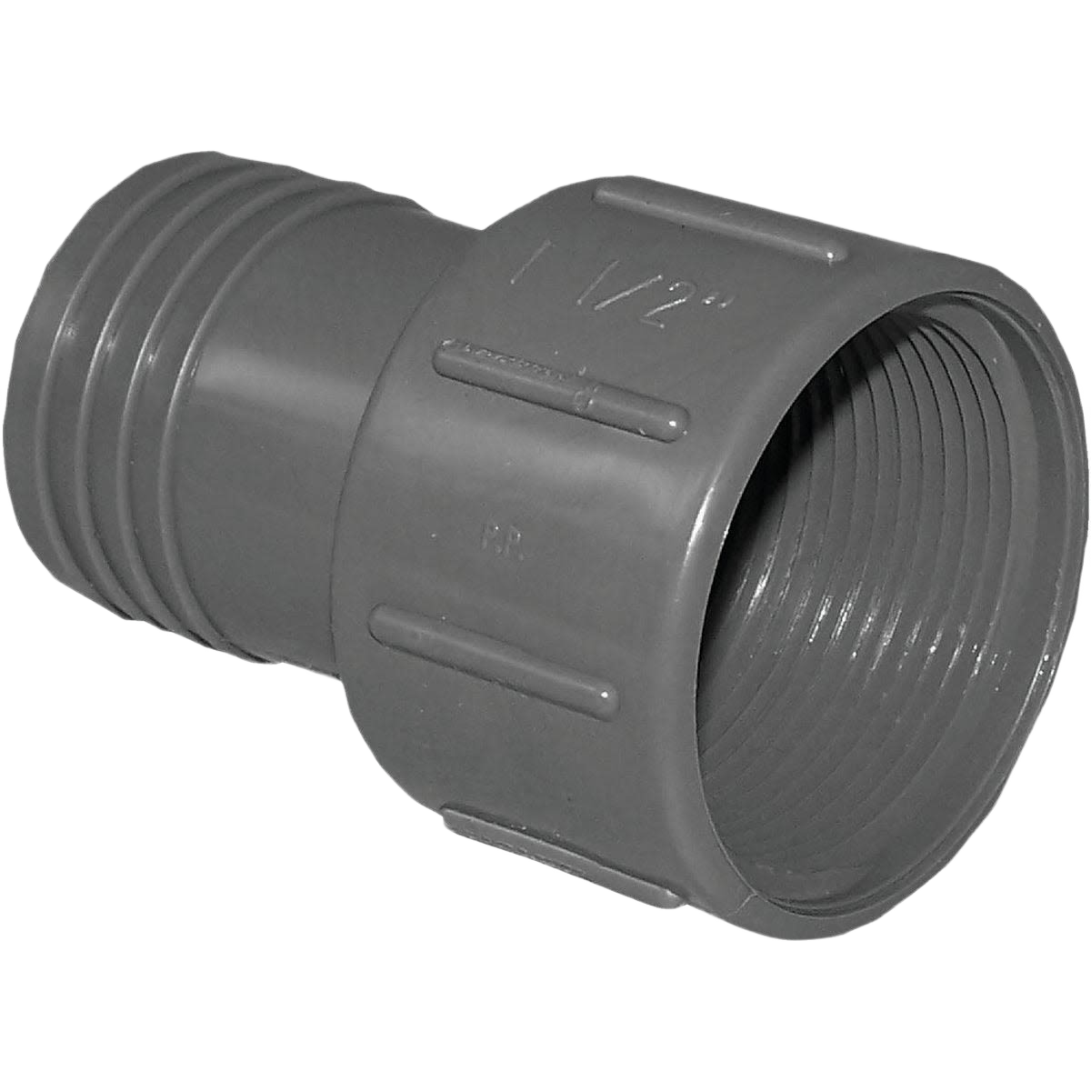 Gray polypropylene female insert adapter with 1-1/2 inch connections for plumbing and pipes under $50