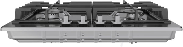 Stainless steel gas cooktop with four high-efficiency burners and heavy-duty porcelain enamel cast iron grates in appliances collection