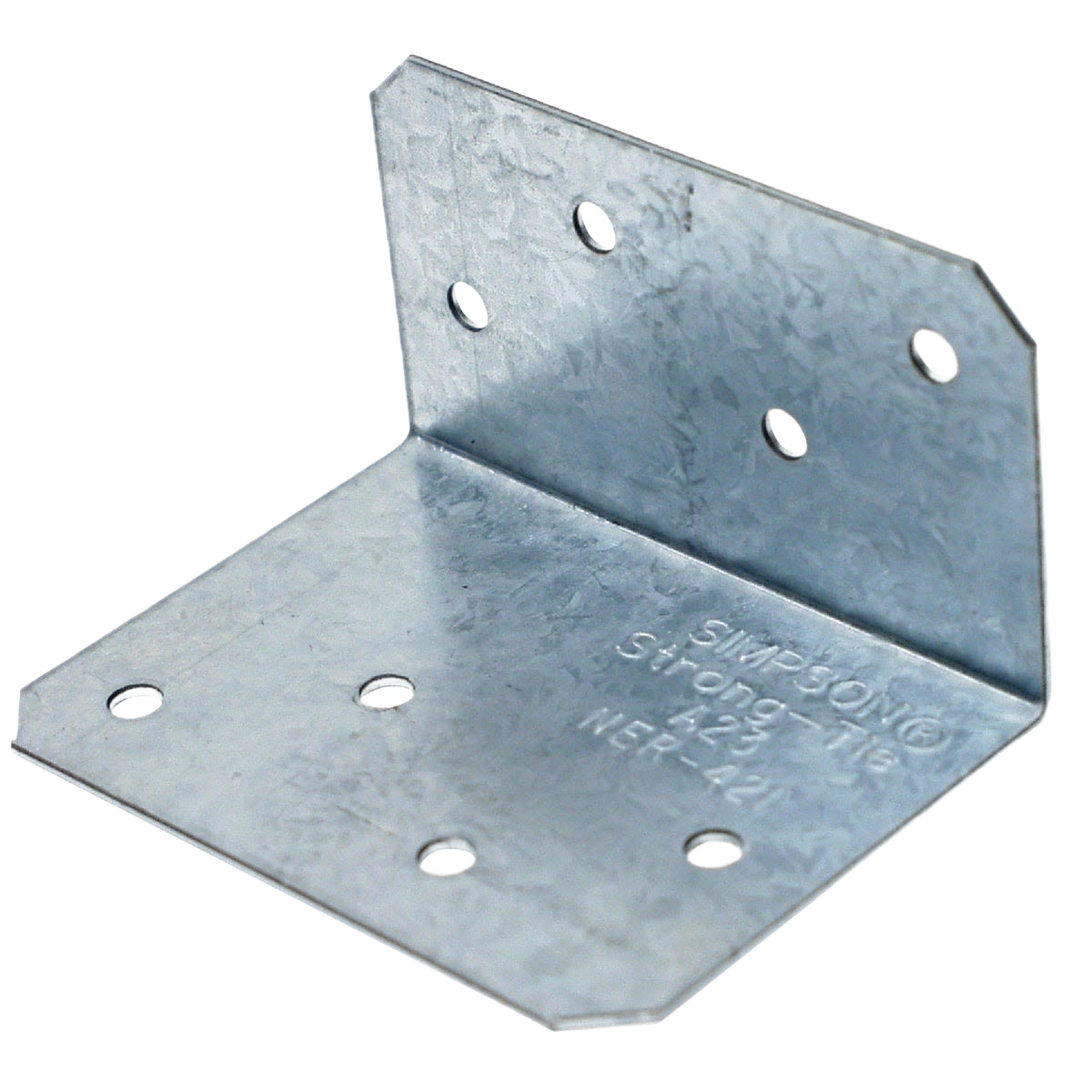 Galvanized steel angle bracket with multiple pre-drilled holes for fasteners in lumber and building materials collections