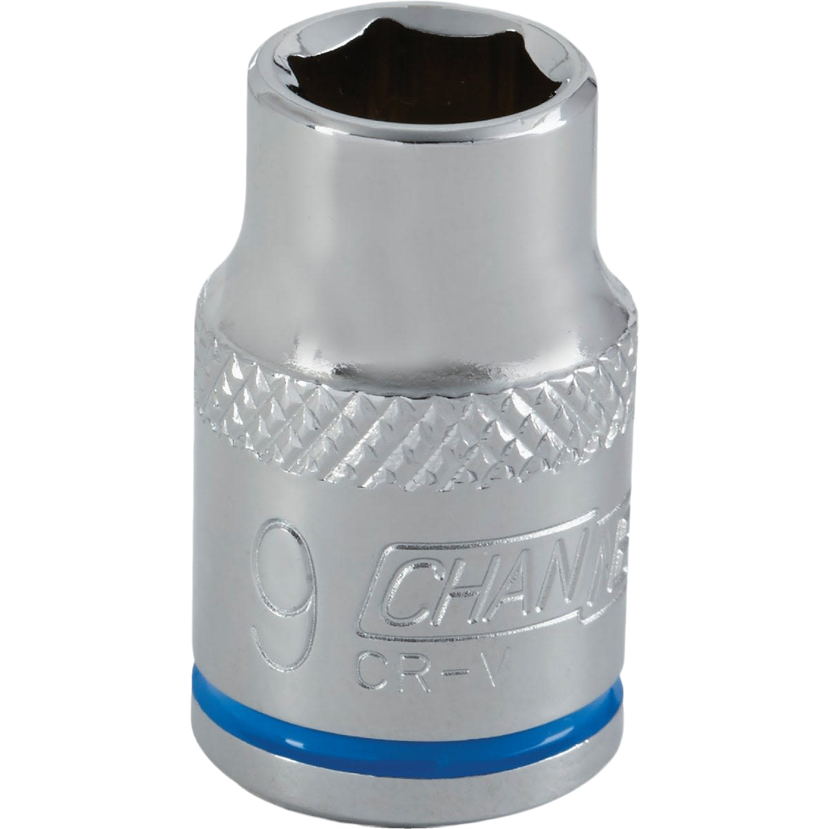 Chrome-finished 9mm metric shallow socket with textured grip band for hand tools and woodworking projects under $50 collections