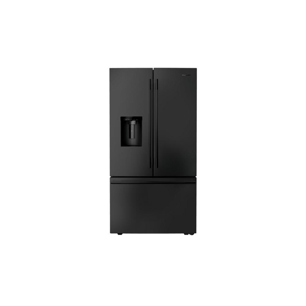 30 cu. ft. black French door refrigerator with bottom freezer and external water dispenser in kitchen appliances collection