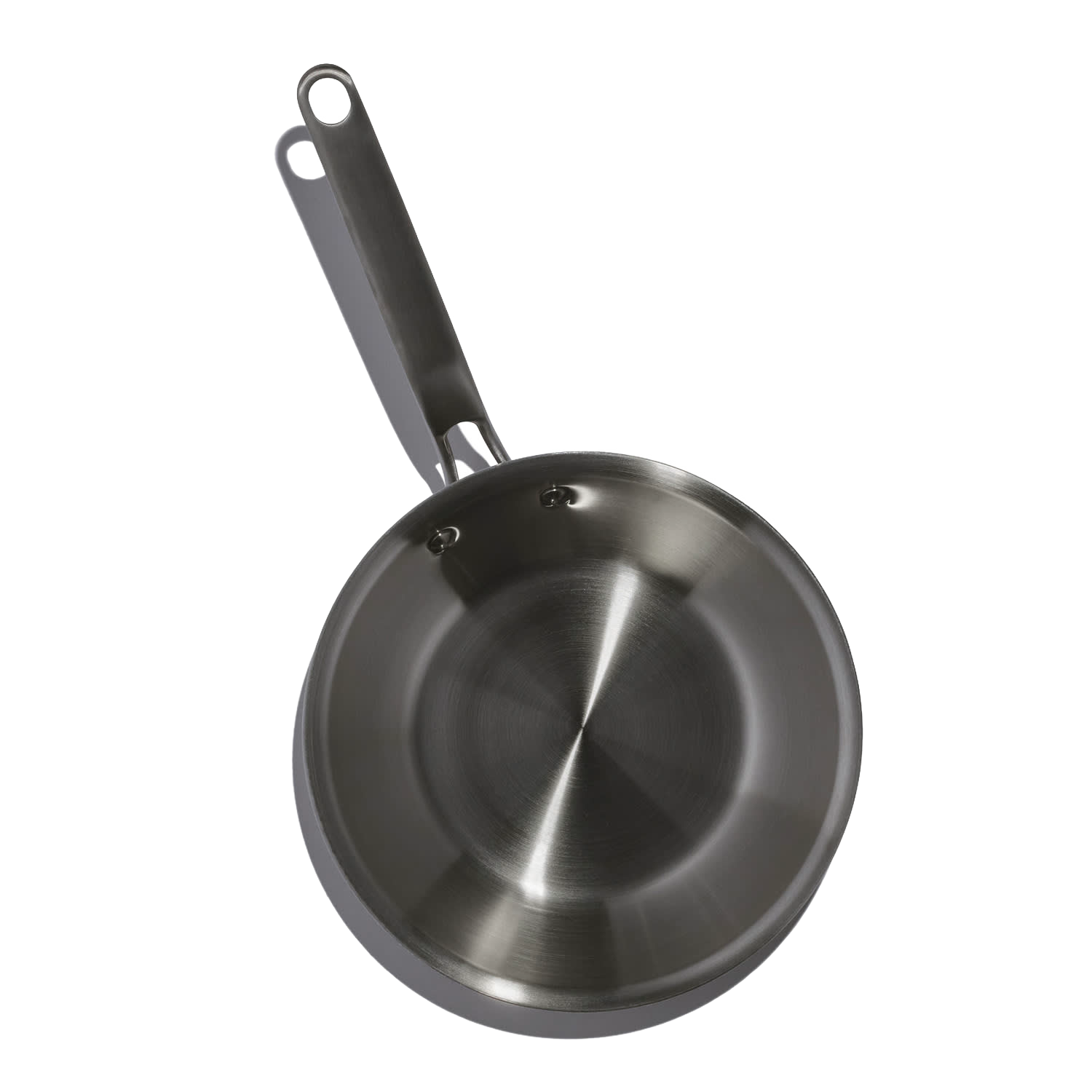 Stainless steel fully clad fry pan with dual loop handle for even heating in kitchenware collection