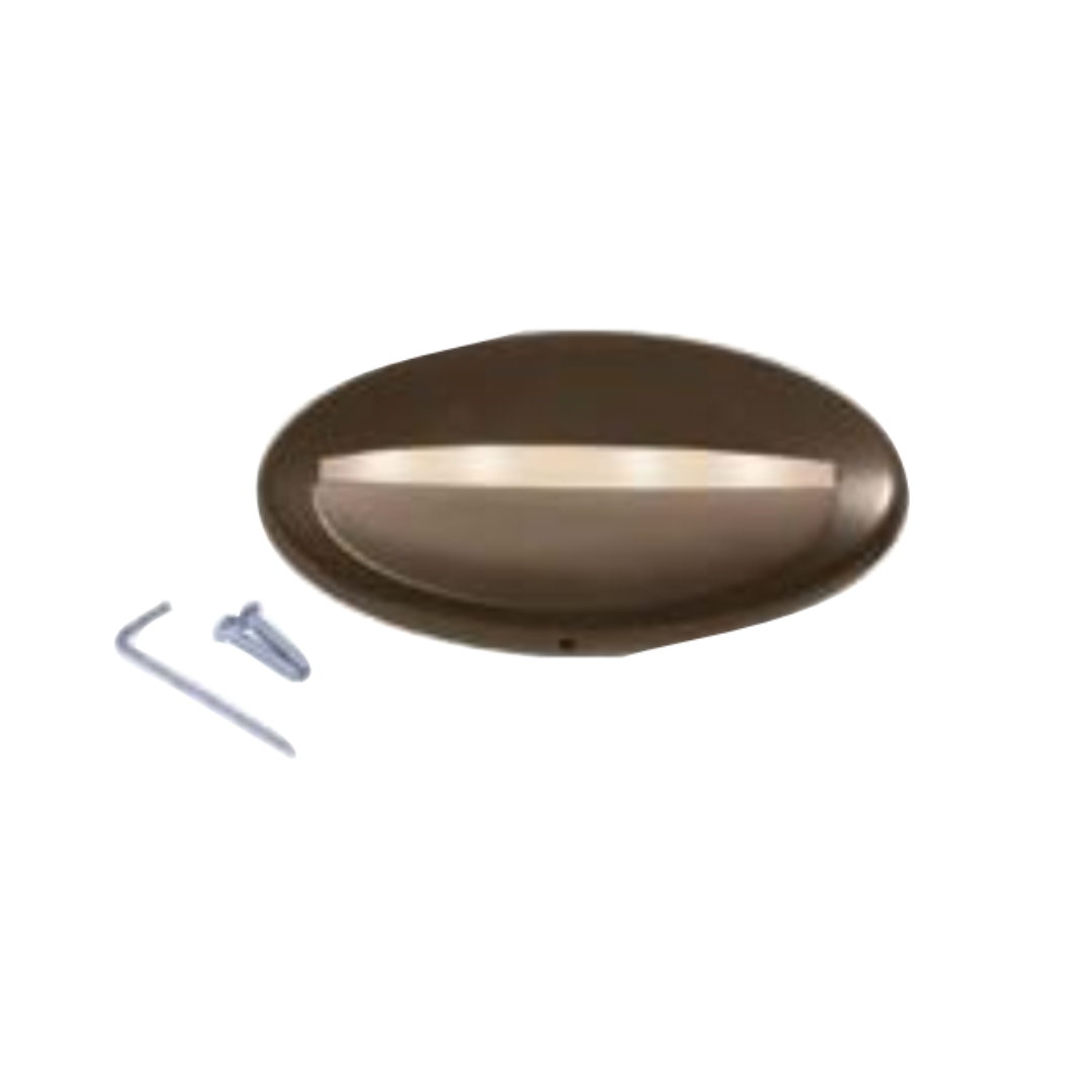 Architectural bronze LED deck riser light with mounting hardware for outdoor deck lighting and home improvement projects