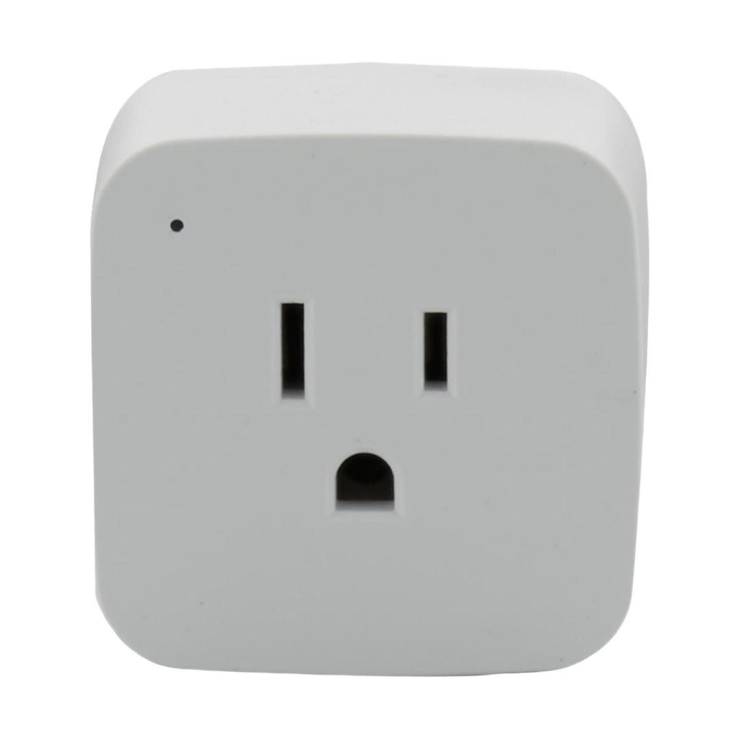 White square Wi-Fi smart plug outlet for convenient electrical control in smart home and home improvement projects