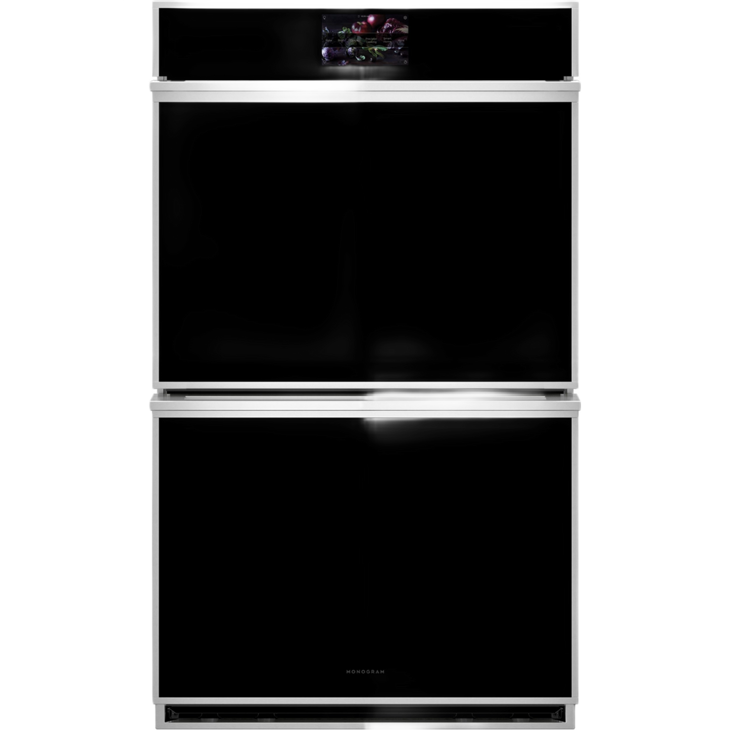 Stainless steel minimalist double wall oven with touchscreen controls from modern kitchen & kitchenware collection